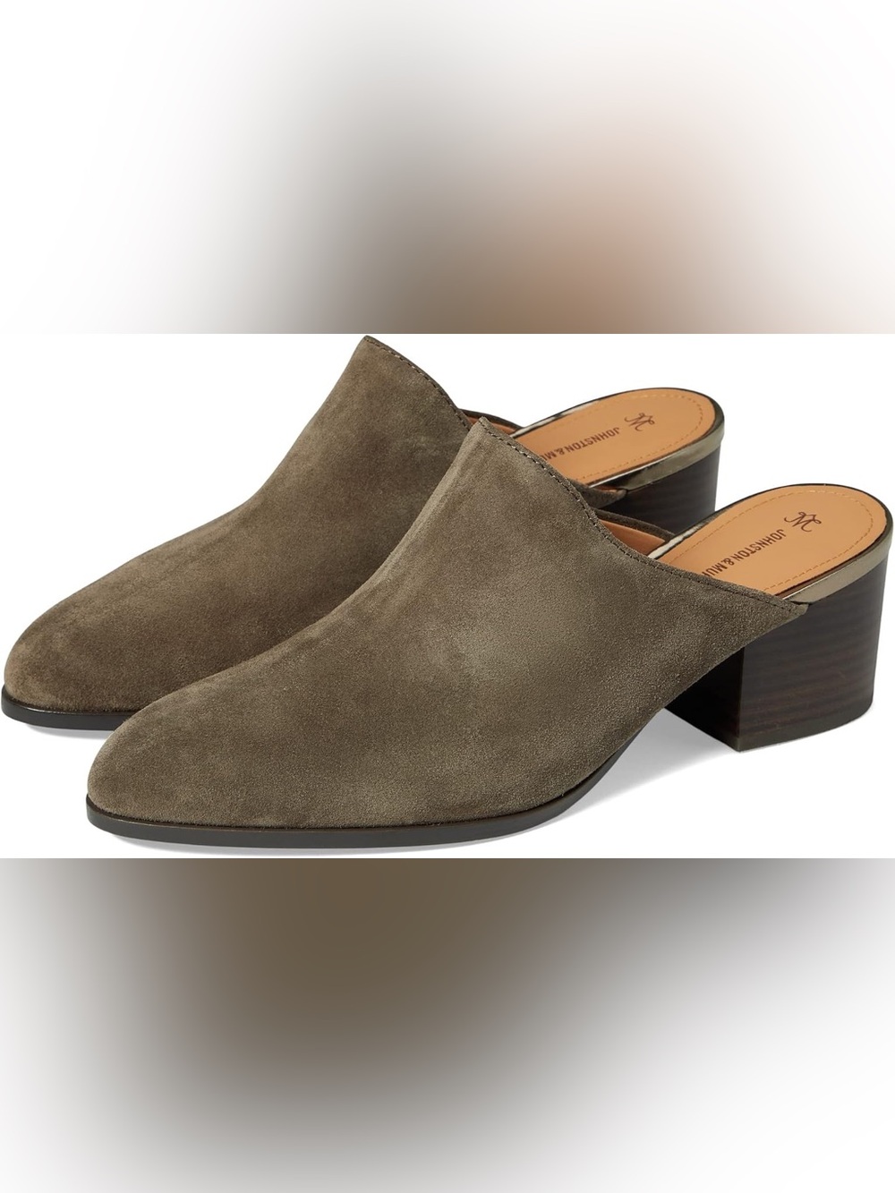 Johnston & Murphy Dark Taupe Trista Suede Block Heel Mules